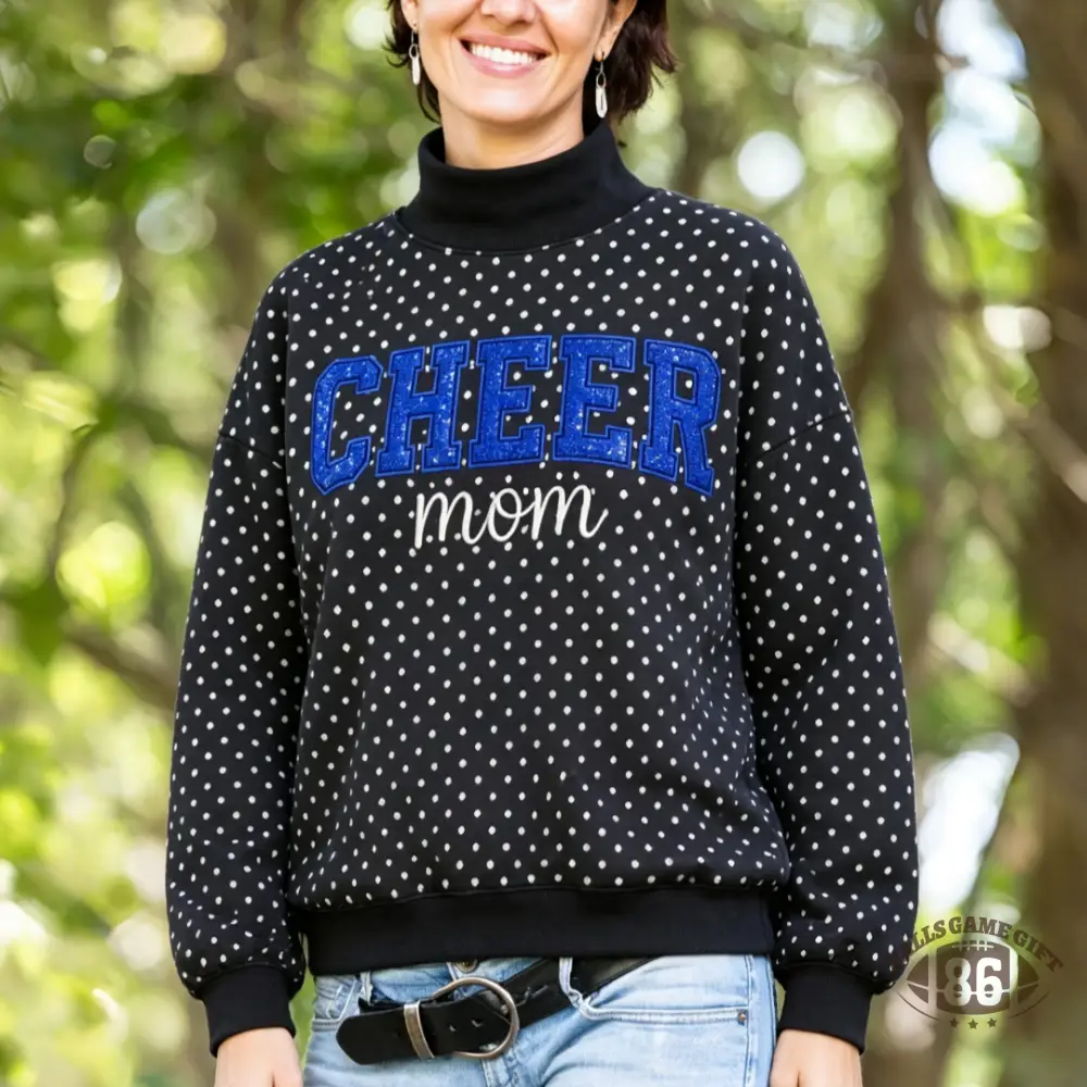 Custom Cheer Mom Sequin Polka Dot Mock Neck Sweatshirt