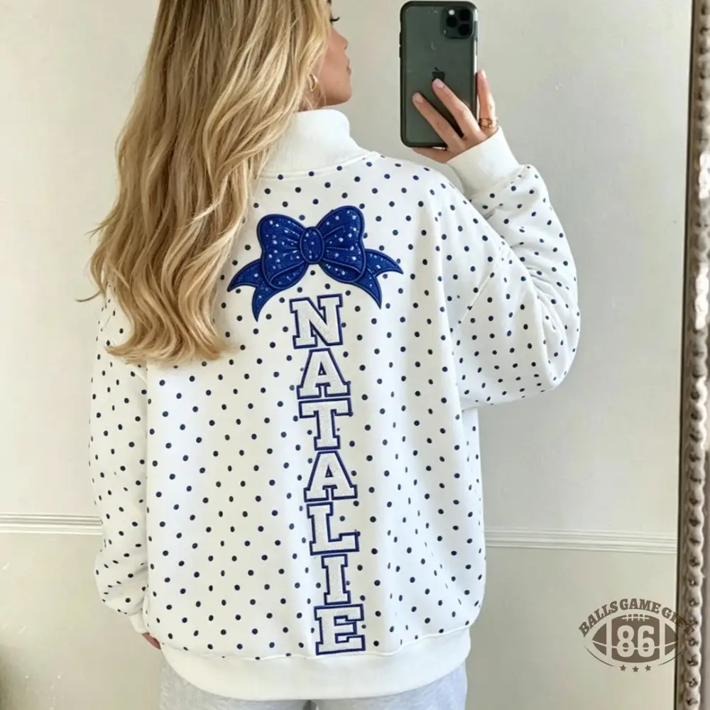 Custom Cheer Mom Sequin Polka Dot Mock Neck Sweatshirt