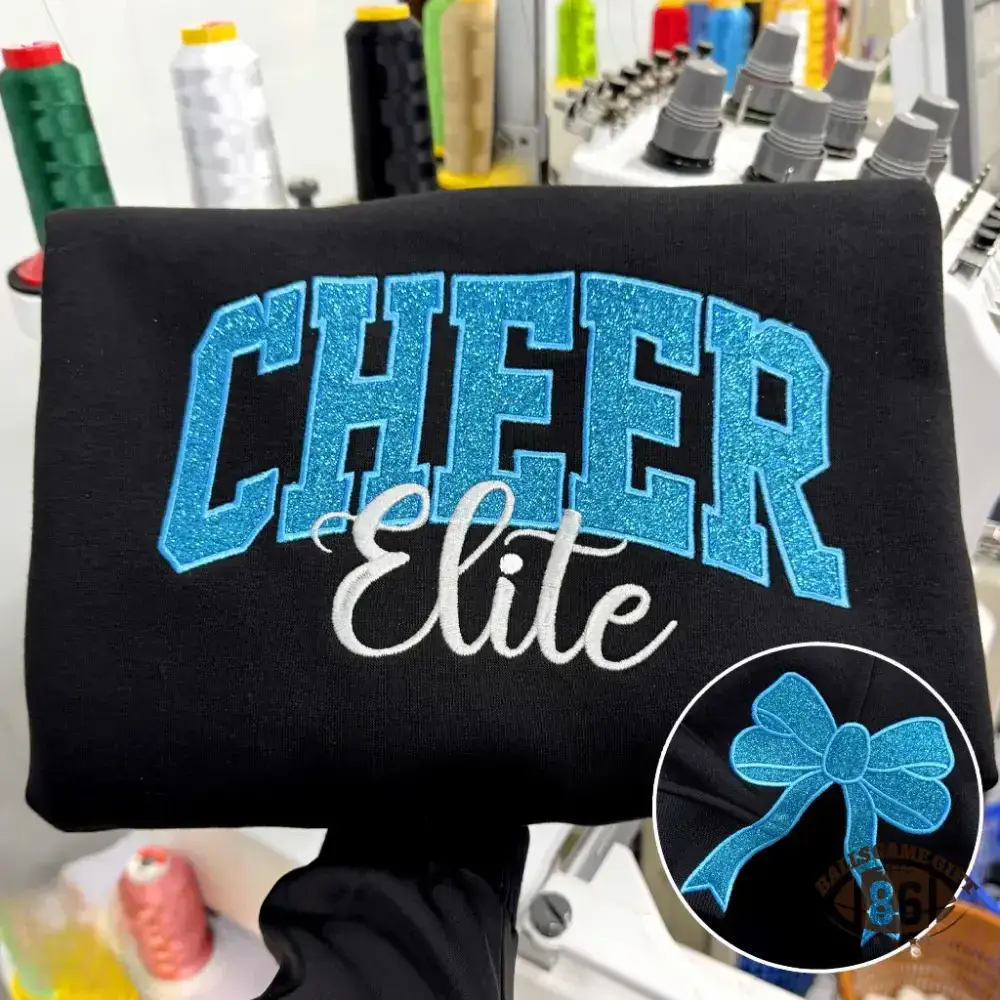 Custom Cheer Mom Sweatshirt, Name Back Bow Crewneck, Glitter Cheer Mom Game Day Tees