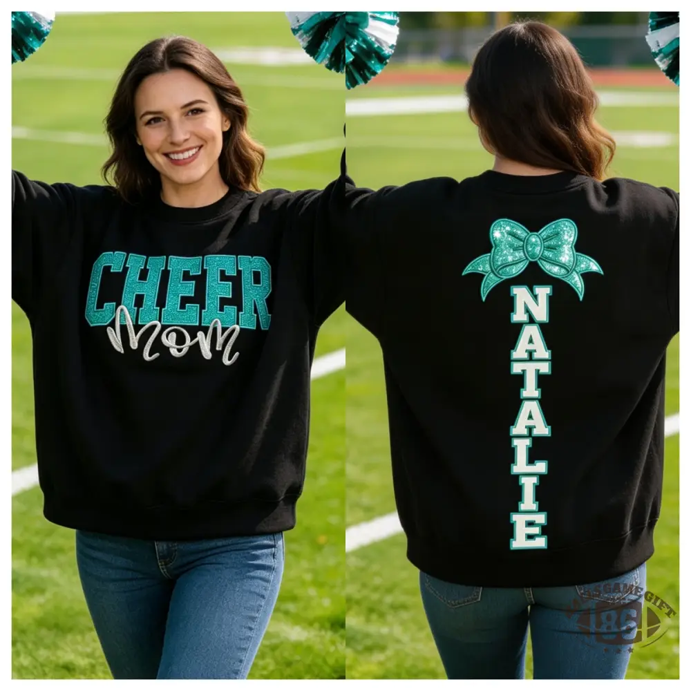 [Copy]Vintage Cheer Mama Bow Name Glitter Oversized Sweatshirt Game Day Wear
