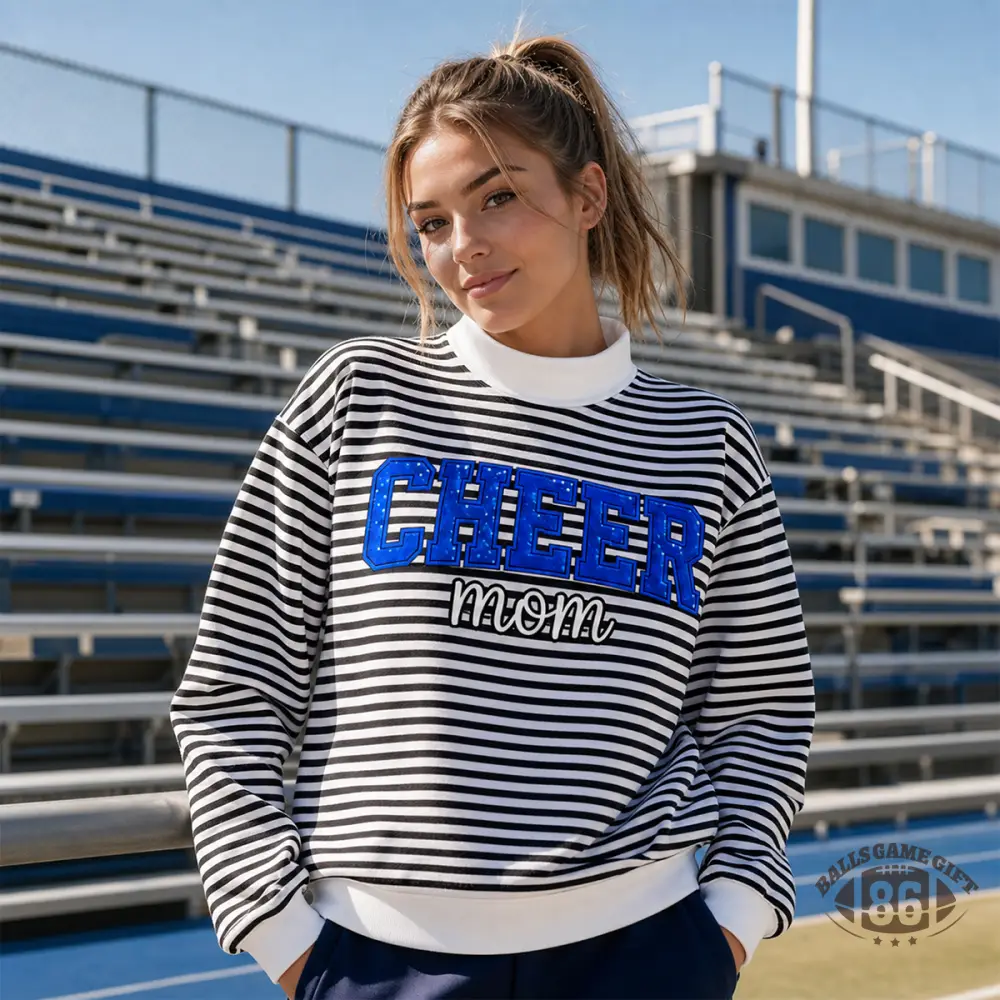 Custom Cheer Striped Sweatshirt | Personalized Name Bow Cheerleader Crewneck, Cheer Team Game Day Sweater