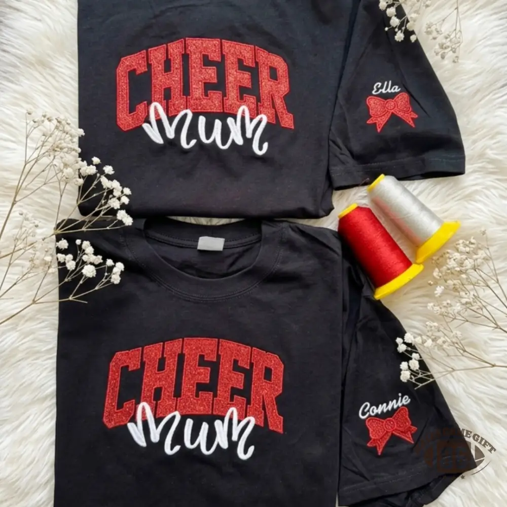 Custom Cheer Sweatshirt with Glitter Bow | Personalized Cheer Mom Crewneck