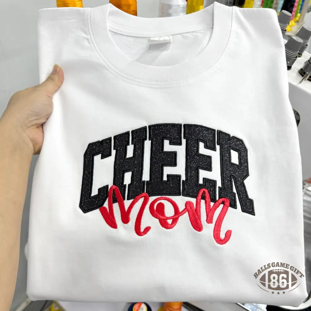 Custom Cheer Sweatshirt with Glitter Bow | Personalized Cheer Mom Crewneck