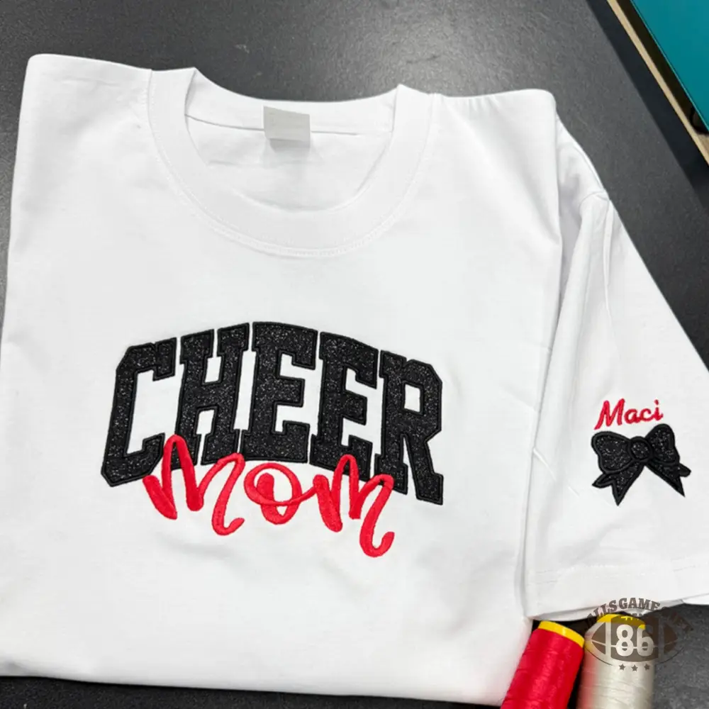 Custom Cheer Sweatshirt with Glitter Bow | Personalized Cheer Mom Crewneck
