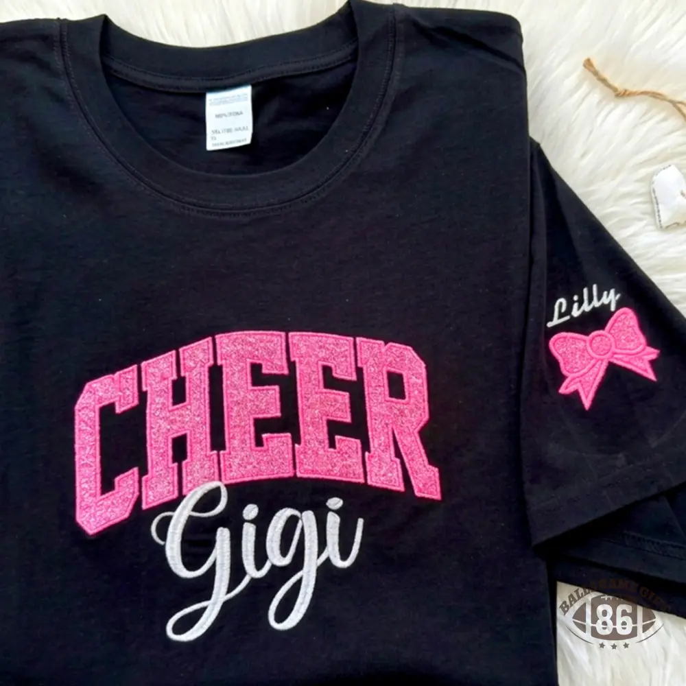 Custom Cheer Sweatshirt with Glitter Bow | Personalized Cheer Mom Crewneck
