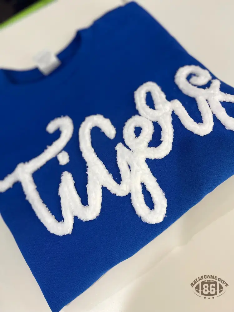 Custom Chenille, Hand-Yarn Stitching, Textured Lettering Crewneck