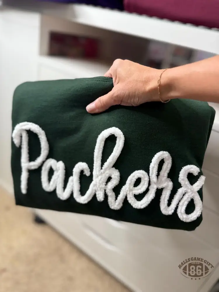 Custom Chenille, Hand-Yarn Stitching, Textured Lettering Crewneck