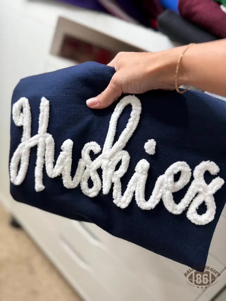 Custom Chenille, Hand-Yarn Stitching, Textured Lettering Crewneck