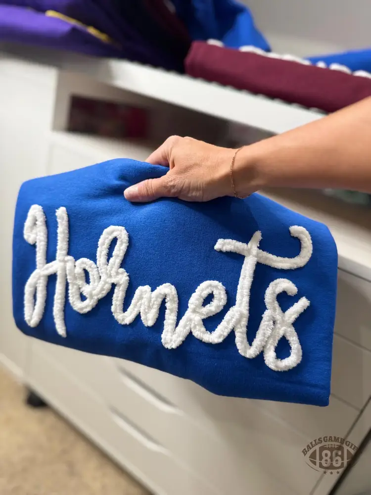 Custom Chenille, Hand-Yarn Stitching, Textured Lettering Crewneck