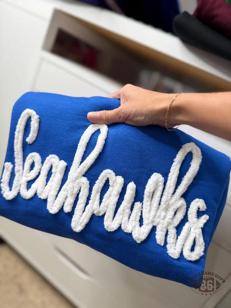 Custom Chenille, Hand-Yarn Stitching, Textured Lettering Crewneck