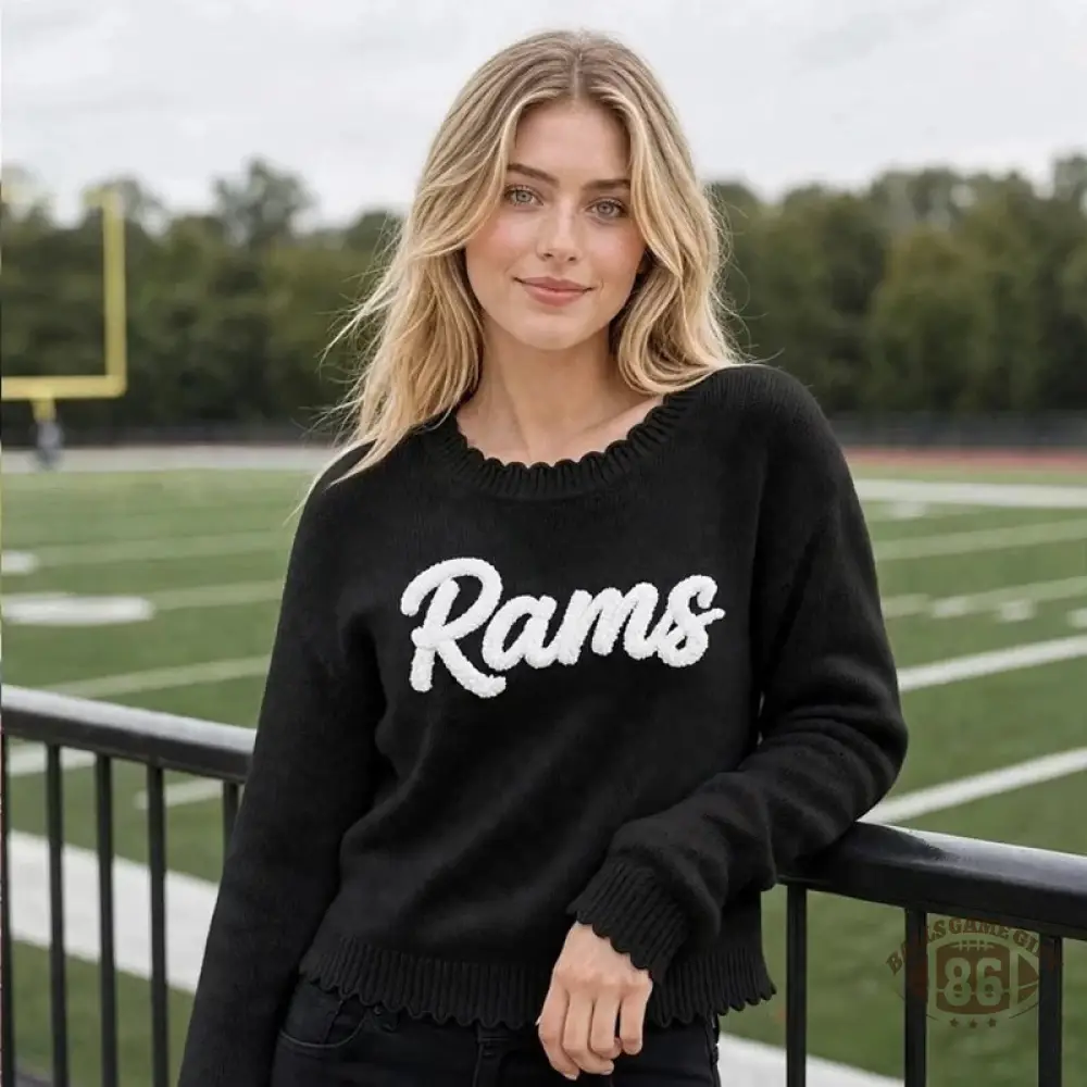 Custom Chenille Letter Ruffle Trim Sweater — Cozy Game Day Crewneck