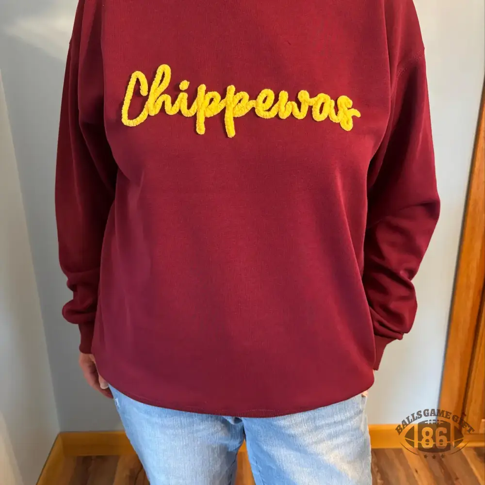 Custom Chenille Lettering Team Name Sweatshirt, Embossed Mascot Sweatshirt
