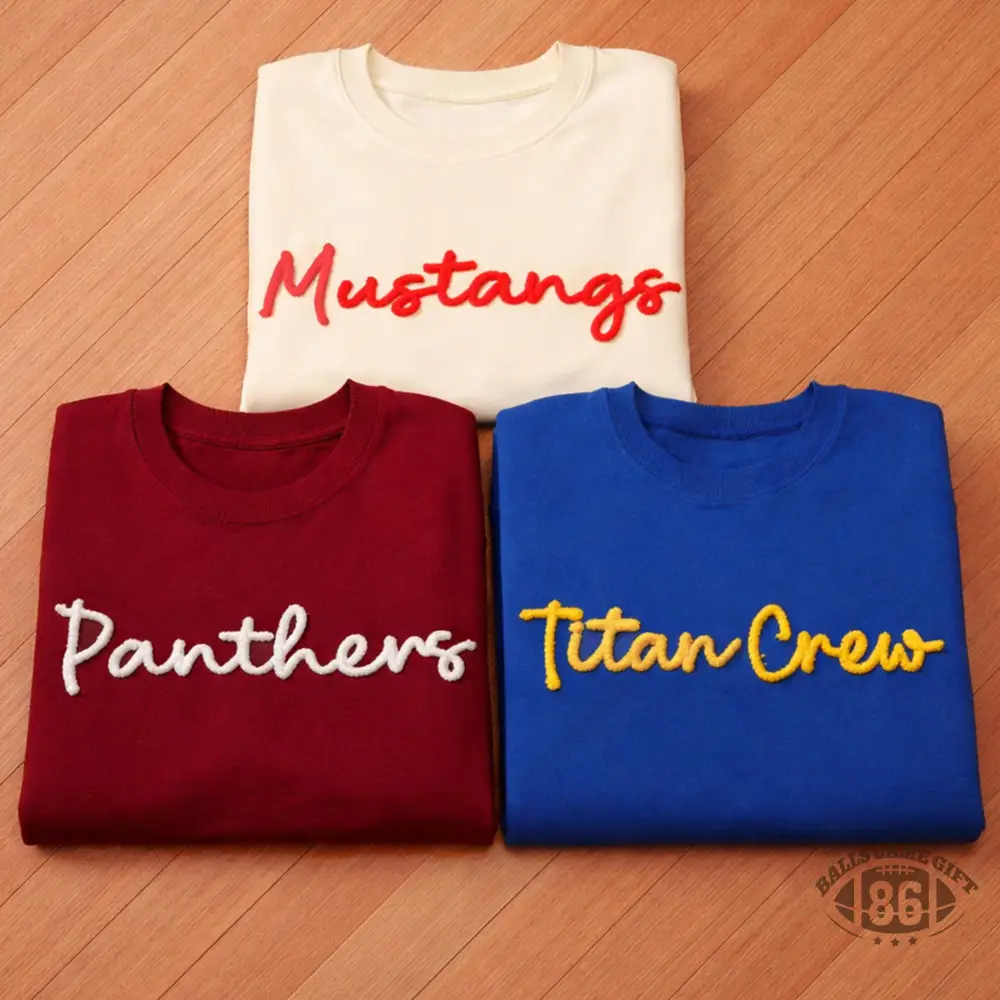 Custom Chenille Lettering Team Name Sweatshirt, Embossed Mascot Sweatshirt