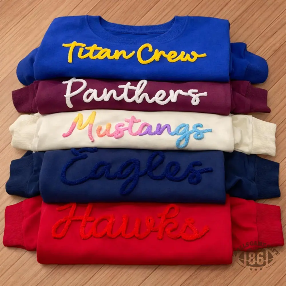 Custom Chenille Lettering Team Name Sweatshirt, Embossed Mascot Sweatshirt