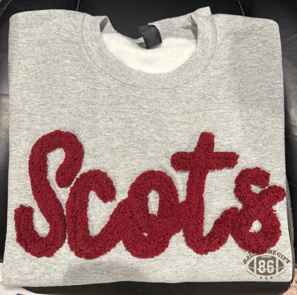 Custom Chenille Mascot Embroidery School Spirit Sweatshirt Crewneck