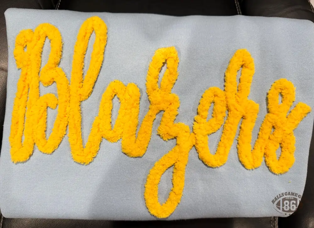 Custom Chenille Mascot Embroidery School Spirit Sweatshirt Crewneck