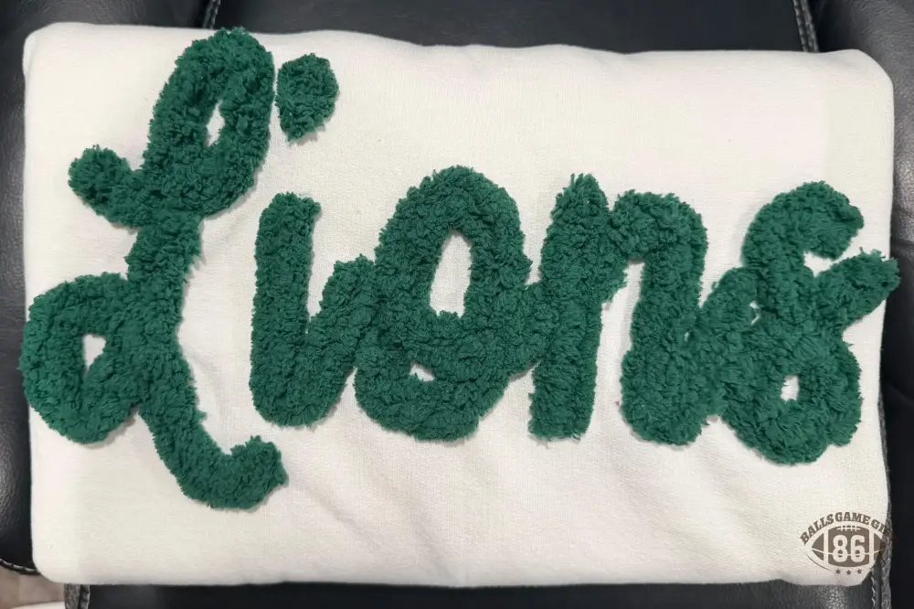 Custom Chenille Mascot Embroidery School Spirit Sweatshirt Crewneck