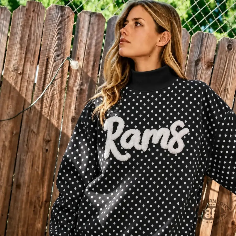 Custom Chenille School Team Letter Game Day Mascot Polka Dot Mockneck Sweatshirt 