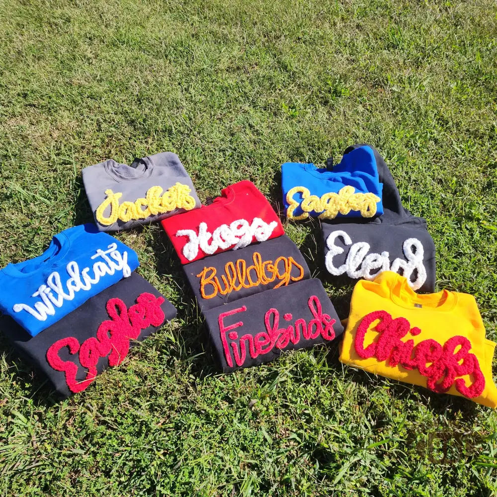 Custom Chenille YARN EMBROIDERED Sweatshirt Chenille Game Day Fuzzy Letter