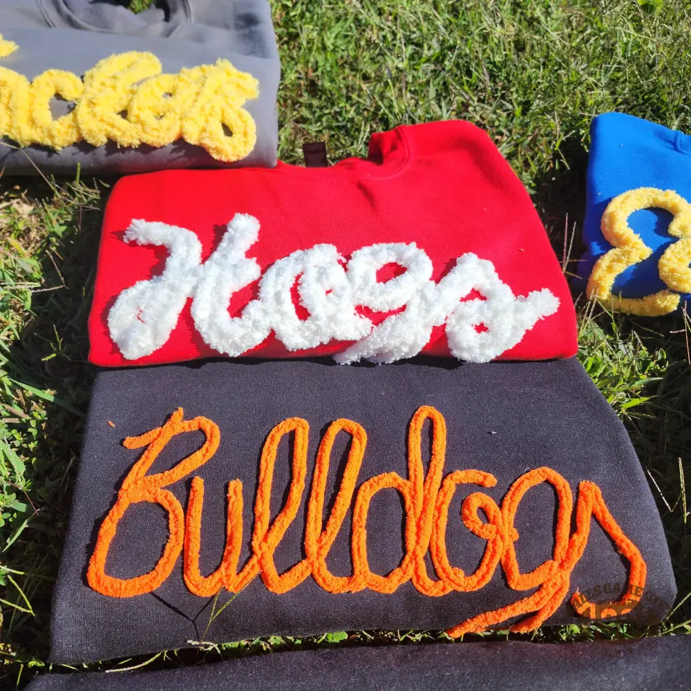 Custom Chenille YARN EMBROIDERED Sweatshirt Chenille Game Day Fuzzy Letter