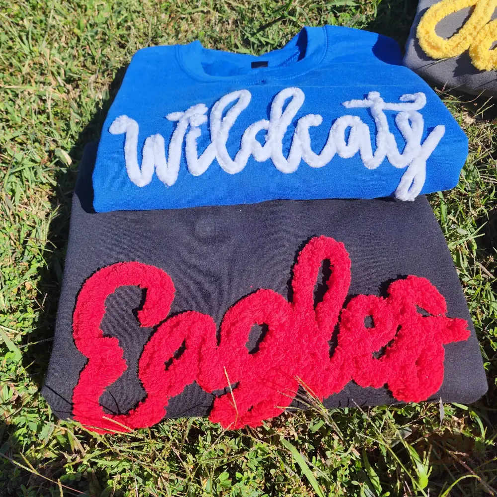 Custom Chenille YARN EMBROIDERED Sweatshirt Chenille Game Day Fuzzy Letter