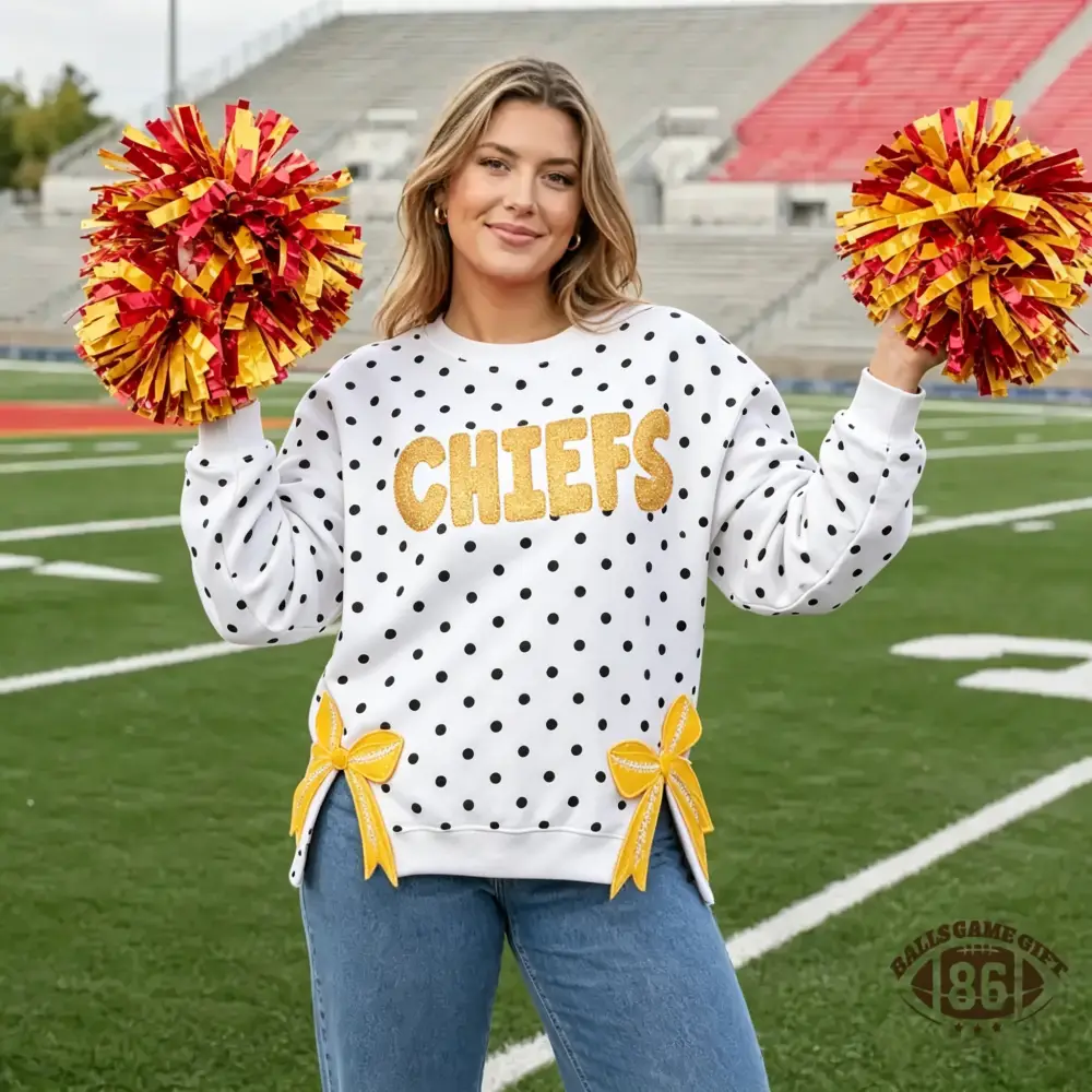 Custom Chiefs Sequin Side Bow Polka Dot Game Day Sweatshirt