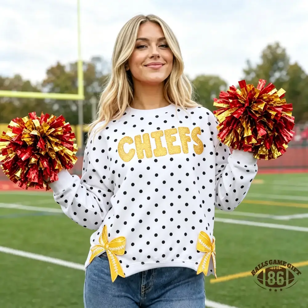 Custom Chiefs Sequin Side Bow Polka Dot Game Day Sweatshirt