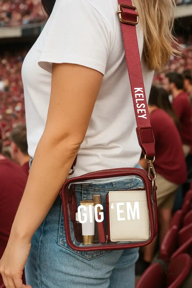 Custom Clear Crossbody Purse Name Stadium Game Day Gift Bag With Strap