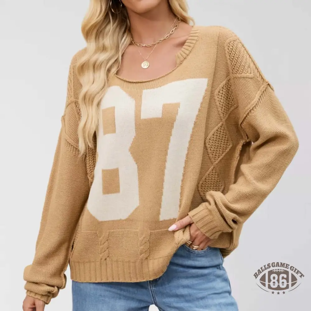 Custom Color-Block Number Knit Pullover Sweater – Relaxed Fit Long Sleeve