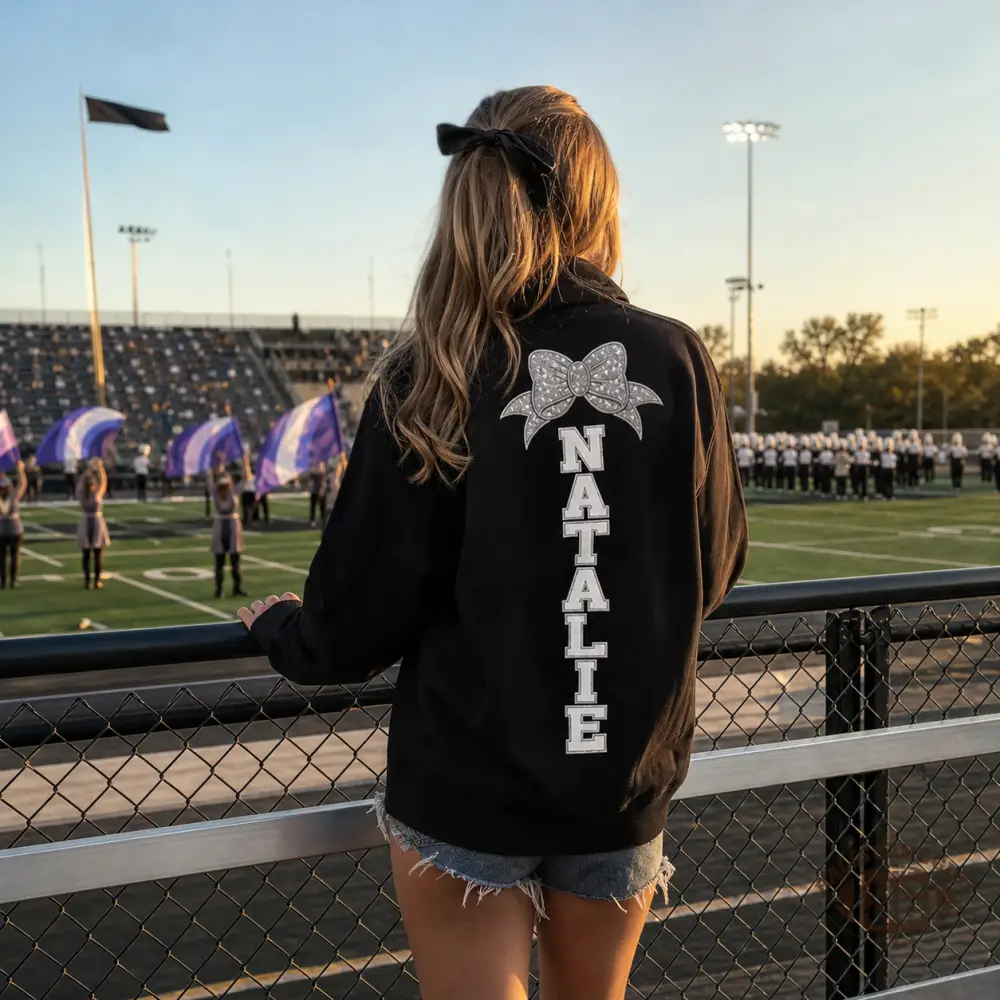 Custom Color Guard Quarter Zip Sweatshirt With Bow & Vertical Name