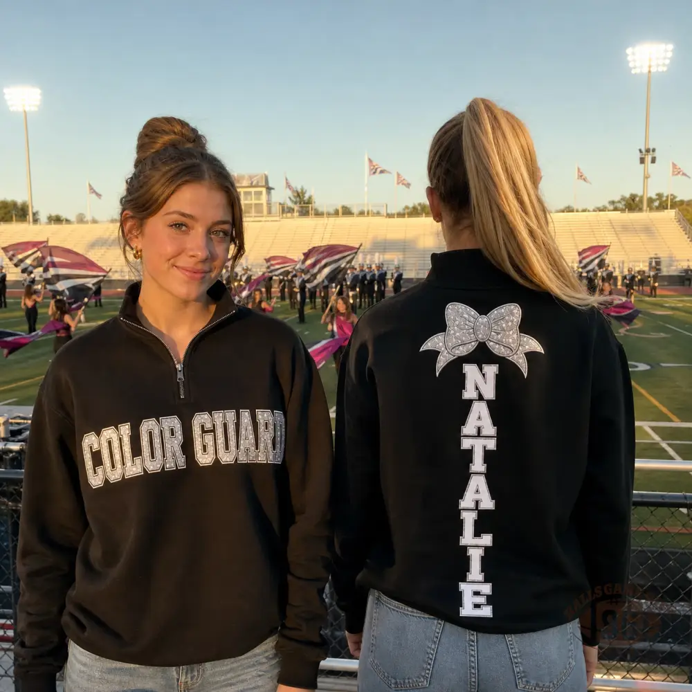 Custom Color Guard Quarter Zip Sweatshirt With Bow & Vertical Name