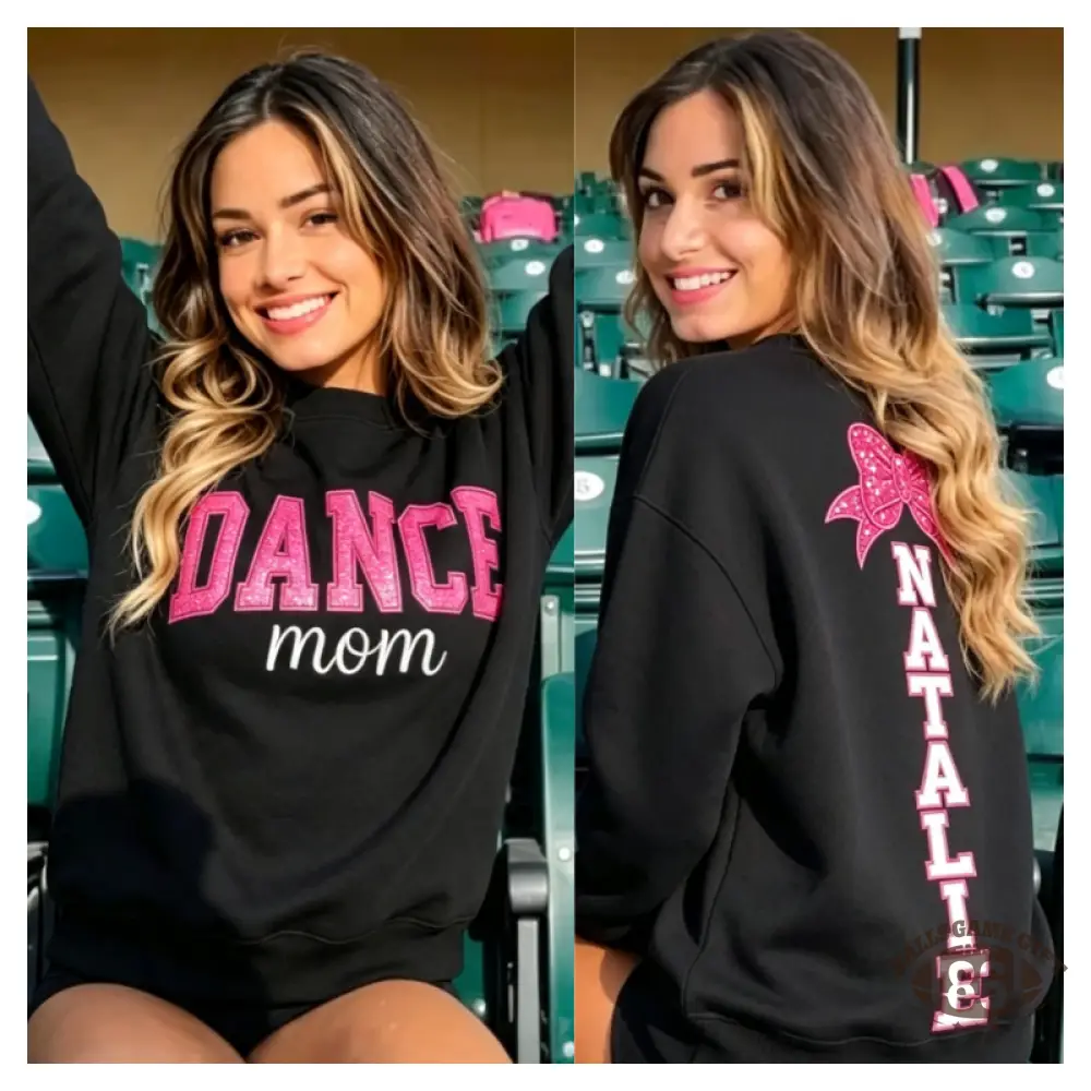 Custom Dance Mom Sweatshirt Personalized Name Bow Back Crewneck