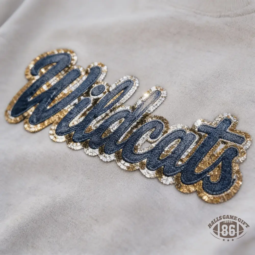 Custom Denim Applique Team Name Game Day Mock Neck Sweatshirt 