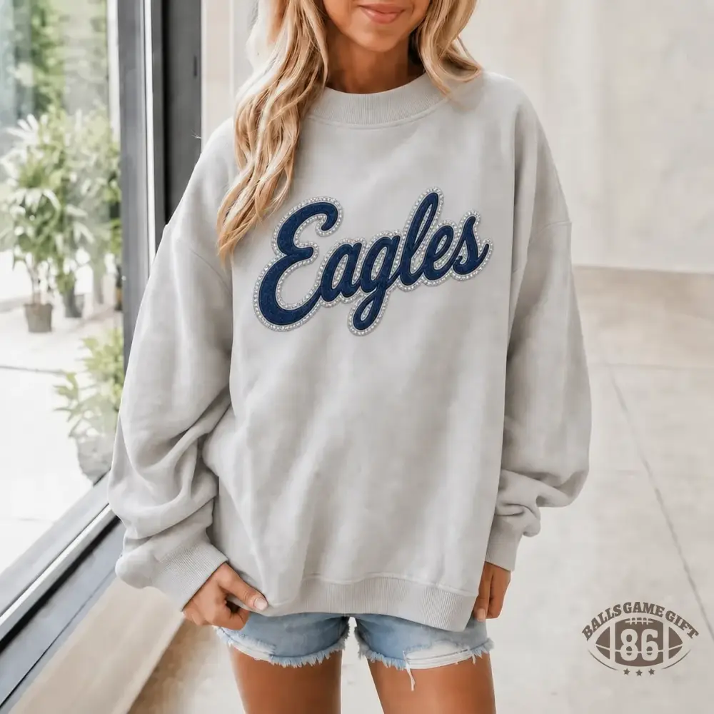 Custom Denim Applique Team Name Game Day Mock Neck Sweatshirt 