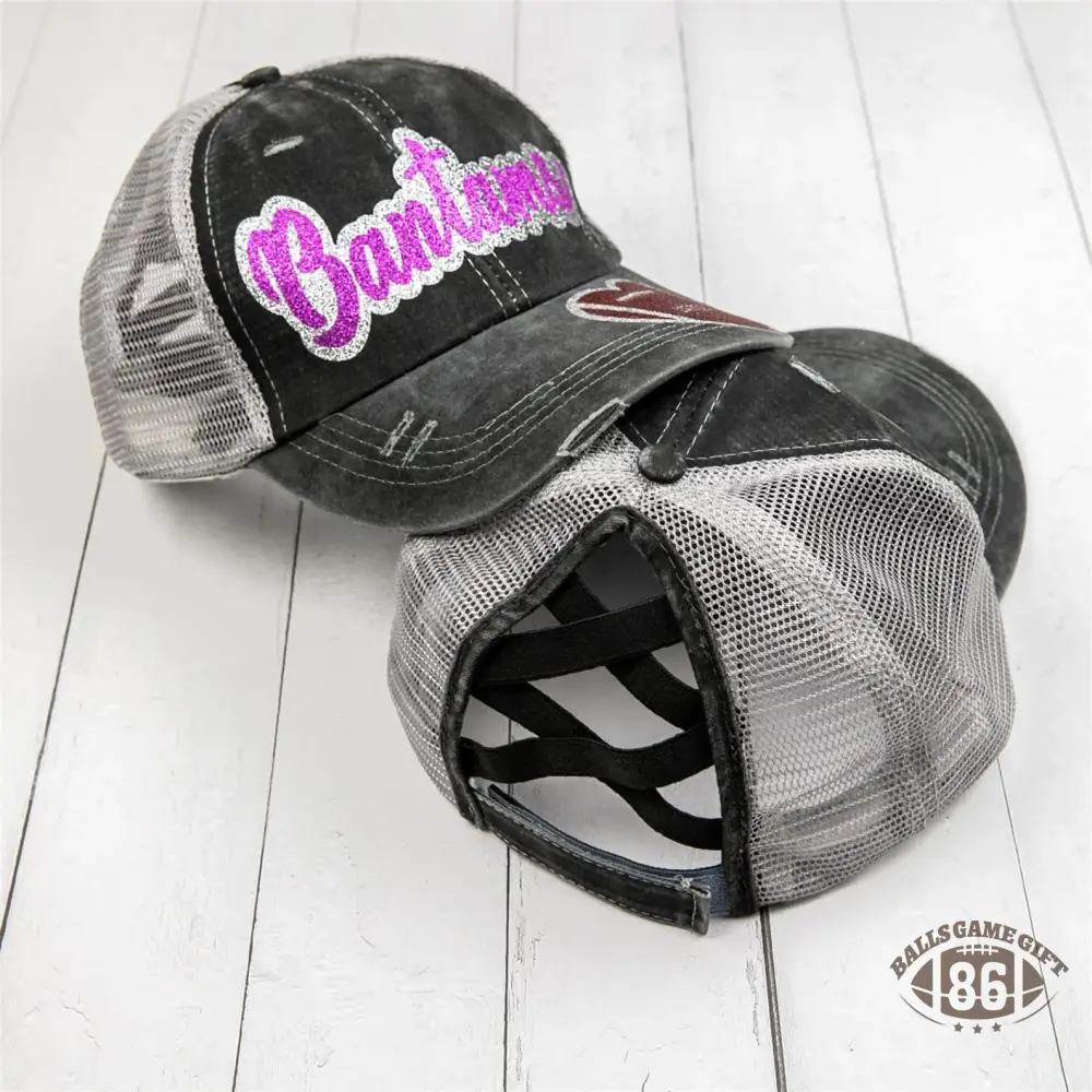 Custom Distressed Mesh Back Trucker Hat with Glitter Name & Number, Personalized Sports Team Gift