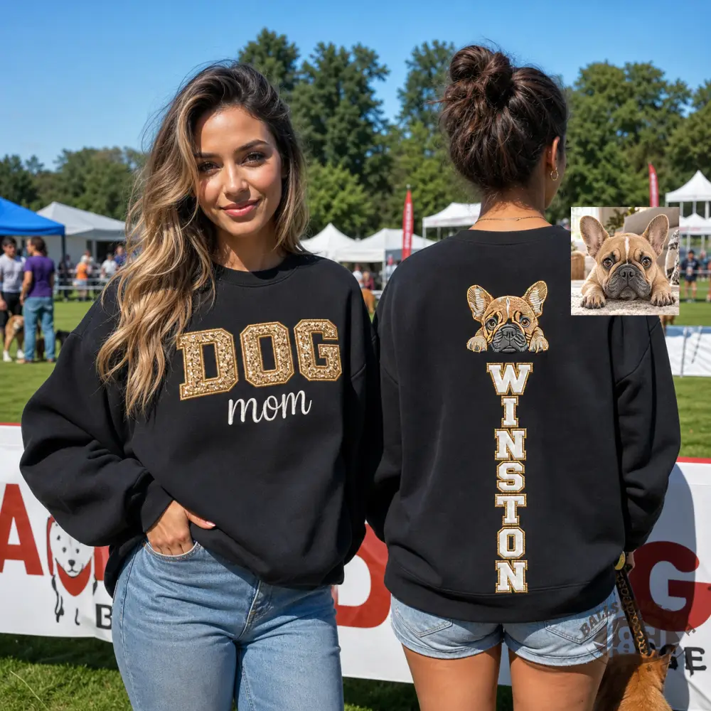 Custom Dog Mom Sweatshirt Personalized Dog Name French Bulldog Graphic Crewneck