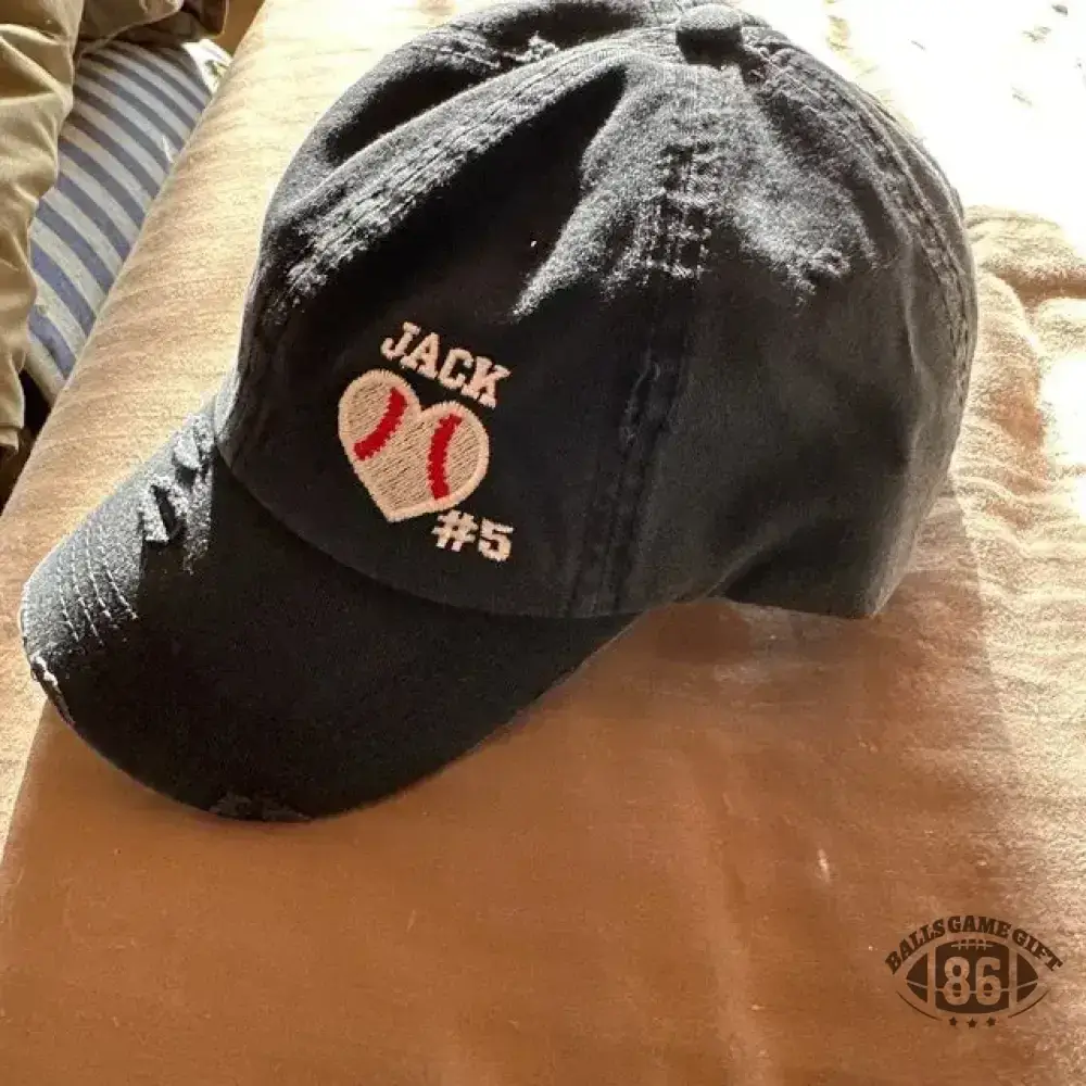 Custom Embroidered Baseball Cap with Baseball Heart