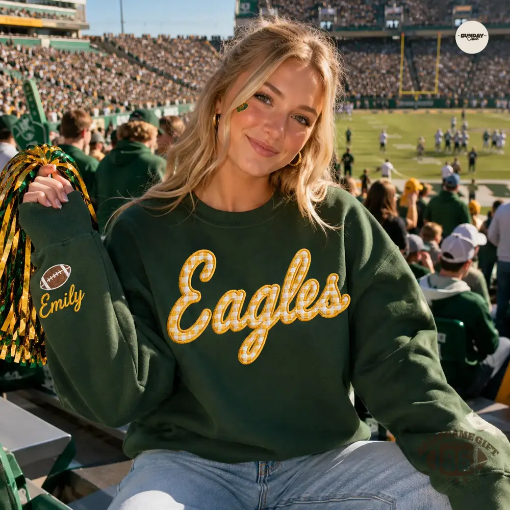Custom Embroidered Football Sweatshirt, Gingham Team Name Crewneck, Game Day Sweatshirt