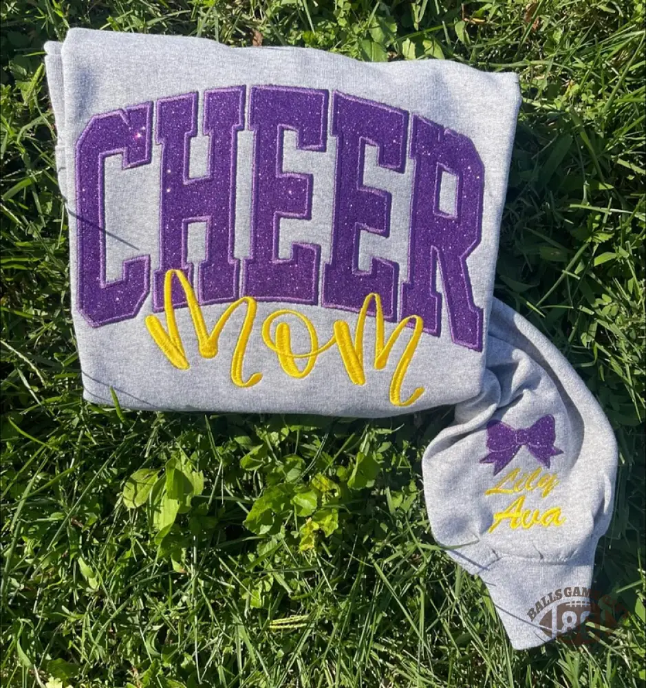 Custom Embroidered Glitter Cheer Mom T-shirt&Sweatshirt , Cheer Mom Gift