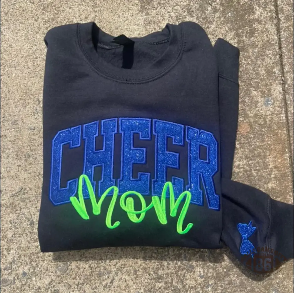 Custom Embroidered Glitter Cheer Mom T-shirt&Sweatshirt , Cheer Mom Gift