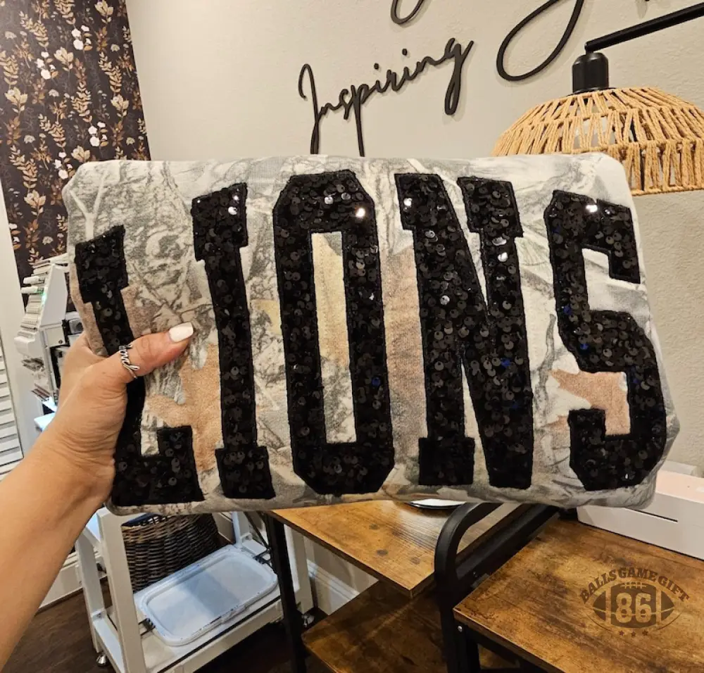 Custom Embroidered Sequin Camo Sweatshirt, Personalized Varsity Crewneck, Hunting Style Apparel