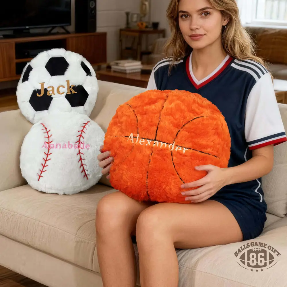 Custom Embroideried Baseball Basketball Sport Balls Soft Throw Pillow with Name Home Decor Gift 