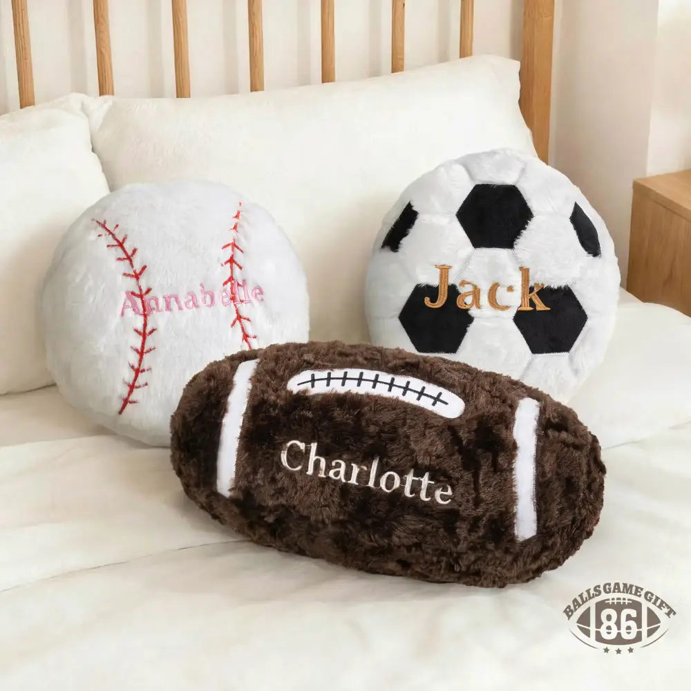 Custom Embroideried Baseball Basketball Sport Balls Soft Throw Pillow with Name Home Decor Gift 