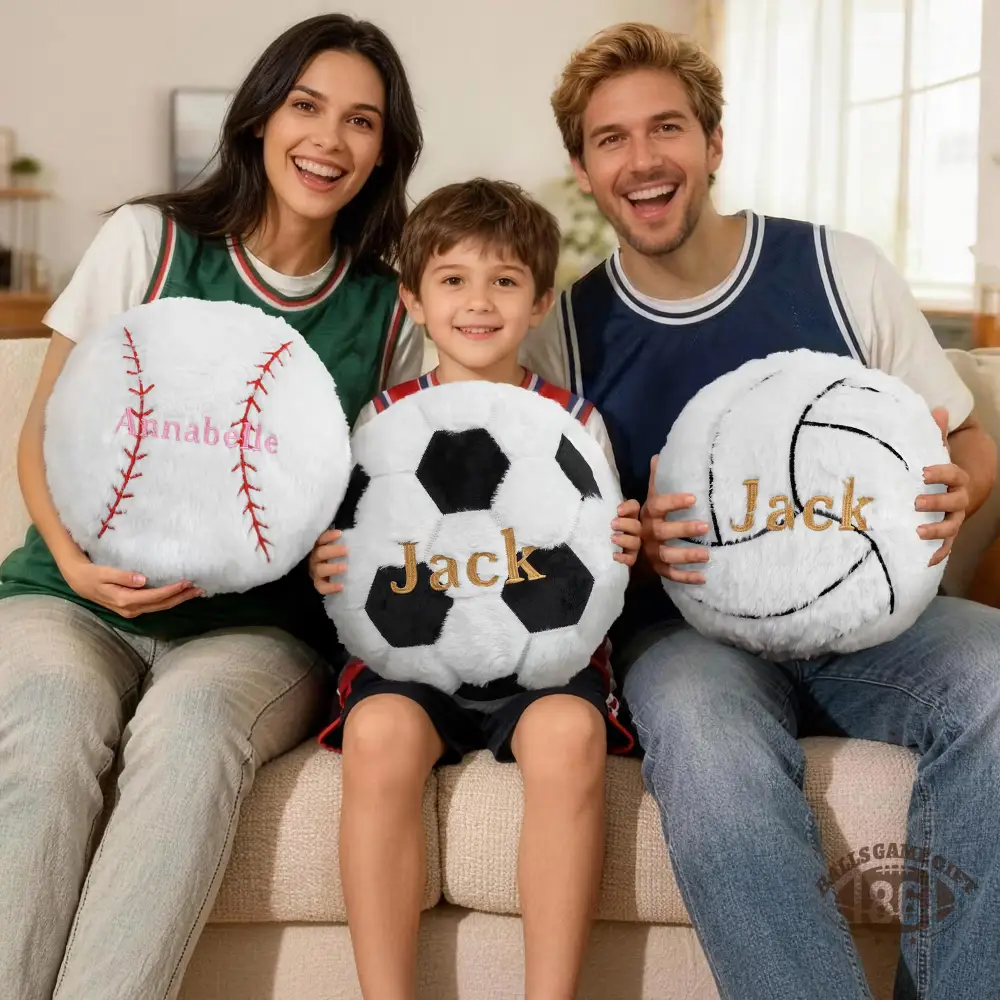 Custom Embroideried Baseball Basketball Sport Balls Soft Throw Pillow with Name Home Decor Gift 