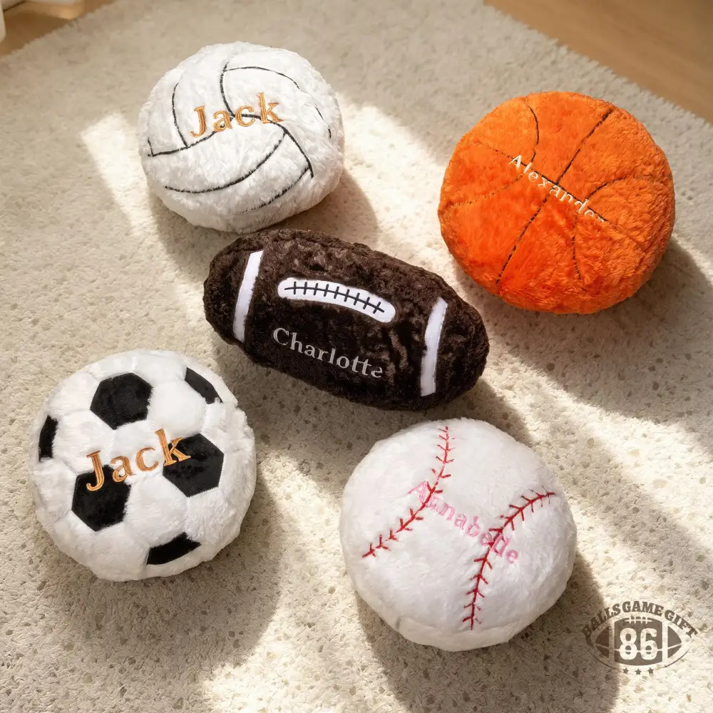 Custom Embroideried Baseball Basketball Sport Balls Soft Throw Pillow with Name Home Decor Gift 
