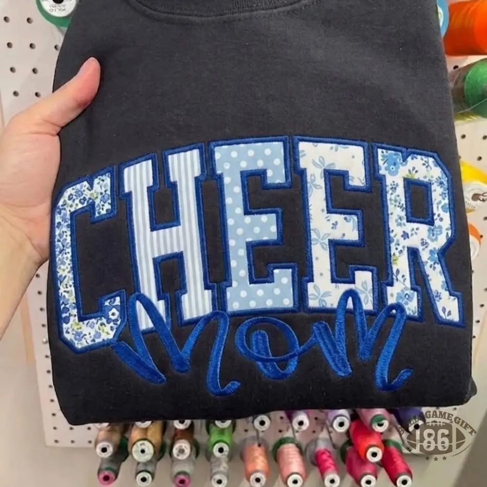 Custom Fabric Patch Letter Sweatshirt, Game Day Cheer Mom Cheerleading Mom Spirit Gift