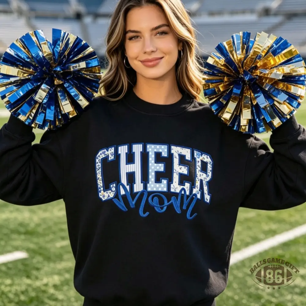  Custom Fabric Patch Letter Sweatshirt, Game Day Cheer Mom Cheerleading Mom Spirit Gift