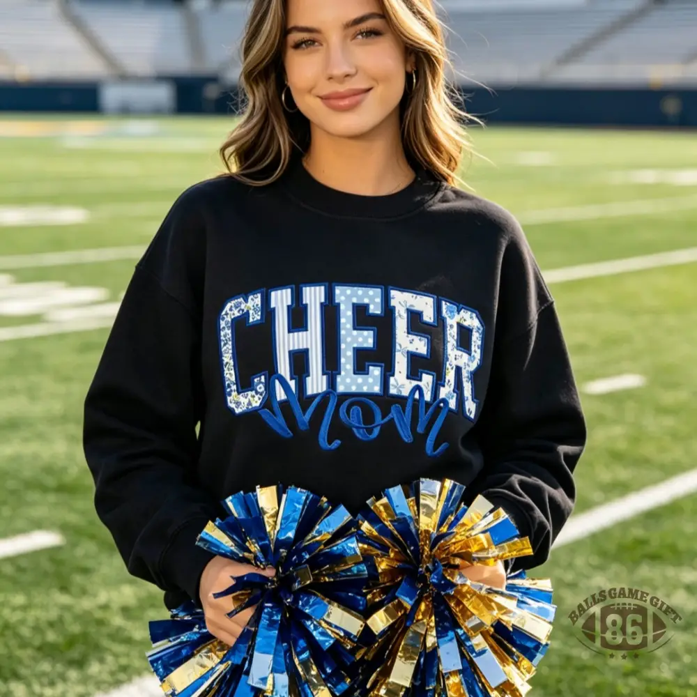  Custom Fabric Patch Letter Sweatshirt, Game Day Cheer Mom Cheerleading Mom Spirit Gift