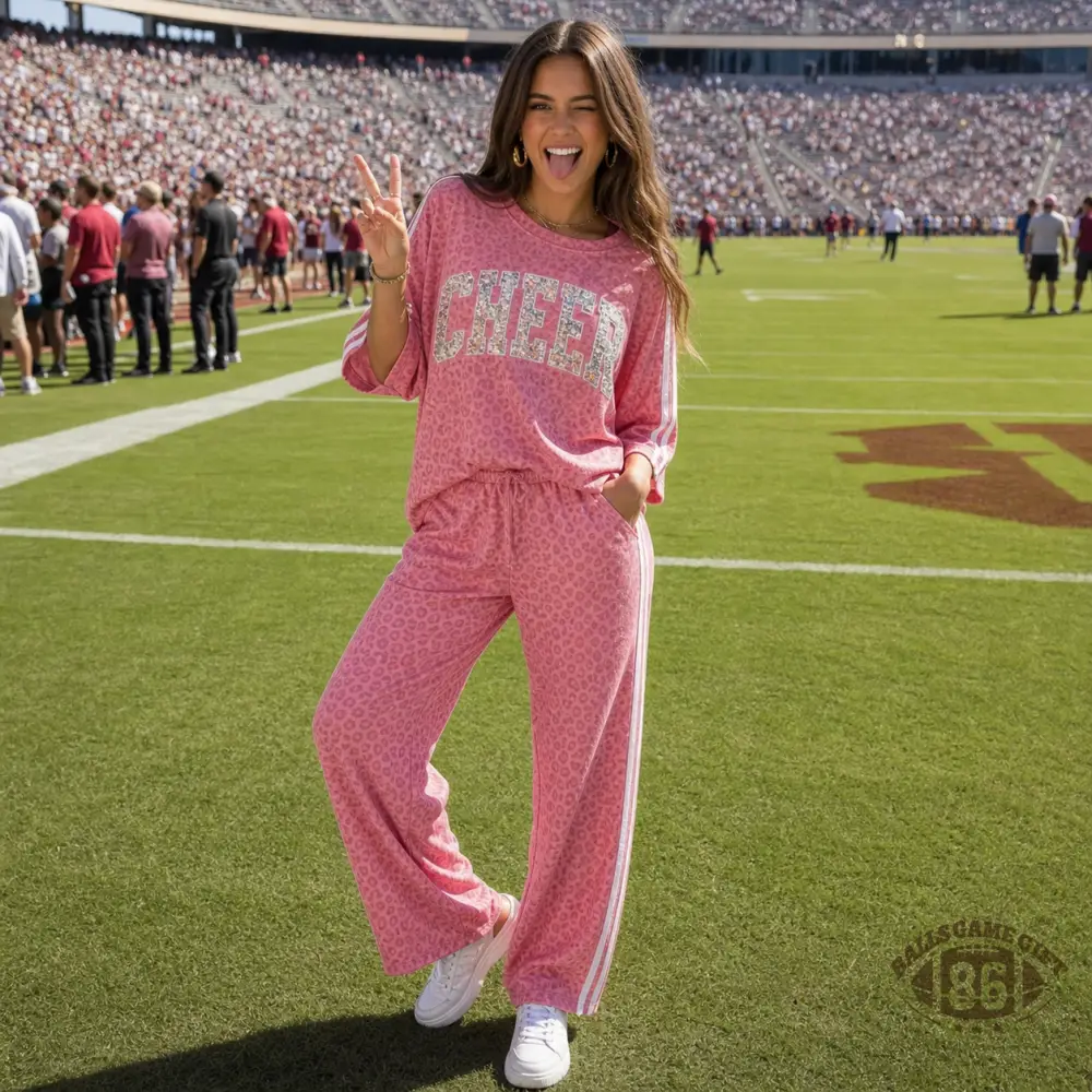 Custom Football Game Day Leopard Print Varsity 3/4 Sleeve Top & Shift Pants Set | Personalized Team Spirit Outfit