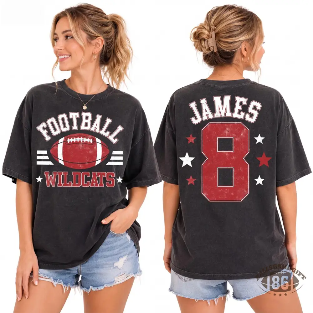 Custom Football Team T‑Shirt, Personalized Name & Number On Back, Vintage Game Day Graphic Tee